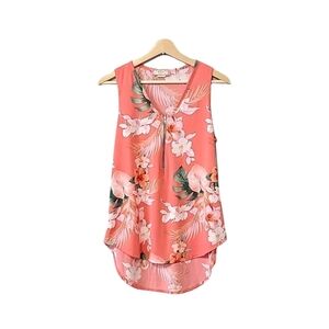 C'est La Vie Floral Sleeveless Coral V-Neck Top Size M